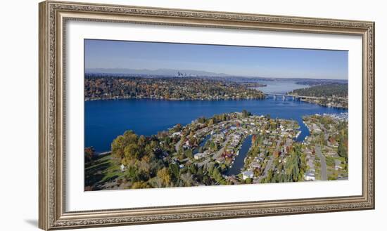 USA, Washington State, Bellevue. Lake Washington and SR520 floating bridge in autumn-Merrill Images-Framed Photographic Print