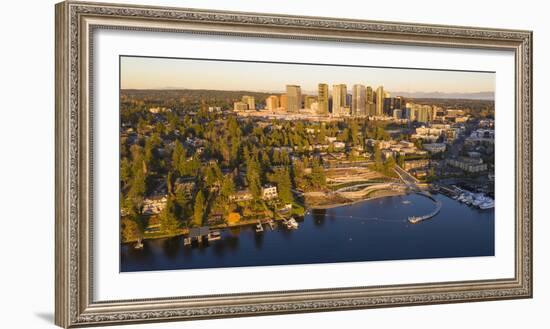 USA, Washington State, Bellevue. Meydenbauer Bay Park, Meydenbauer Bay and downtown skyline.-Merrill Images-Framed Photographic Print