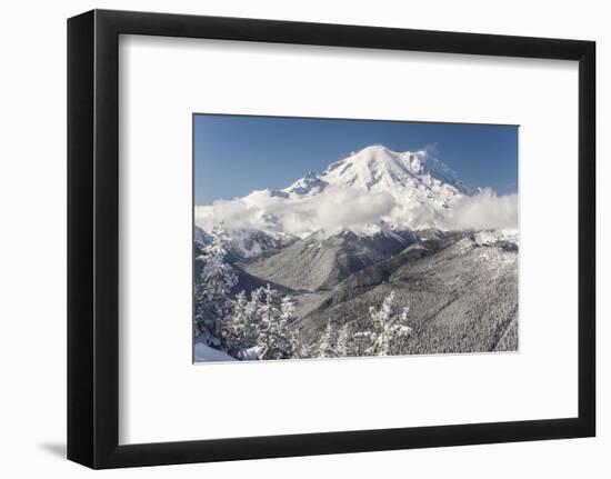 Usa, Washington State, Crystal Mountain. Snow-covered Mount Rainier viewed from Lucky Shot ski run-Merrill Images-Framed Photographic Print