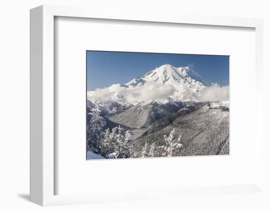 Usa, Washington State, Crystal Mountain. Snow-covered Mount Rainier viewed from Lucky Shot ski run-Merrill Images-Framed Photographic Print