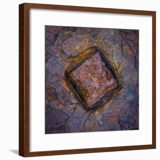 USA, Washington State, Hansville. Rusted bolt head close-up.-Jaynes Gallery-Framed Photographic Print