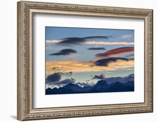 USA, Washington State, Leavenworth. Colorful clouds at sunset over mountains.-Yuri Choufour-Framed Photographic Print