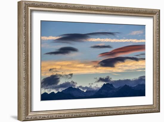 USA, Washington State, Leavenworth. Colorful clouds at sunset over mountains.-Yuri Choufour-Framed Photographic Print