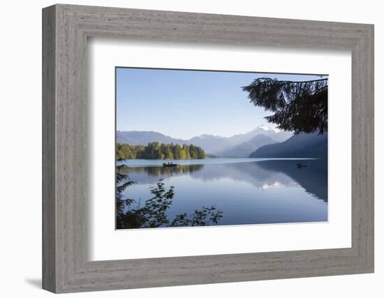 USA, Washington State. Morning calm Baker Lake under Mt. Shuksan. God Rays and two fishing boats-Trish Drury-Framed Photographic Print