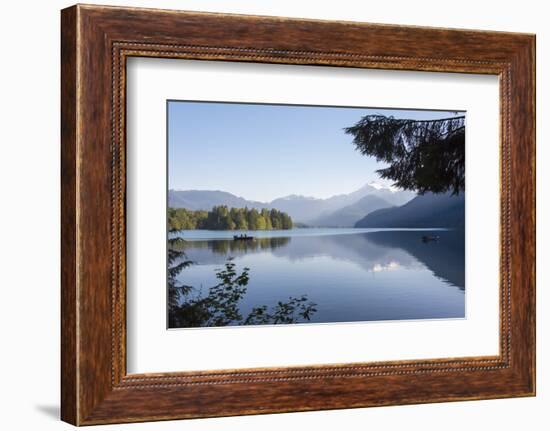 USA, Washington State. Morning calm Baker Lake under Mt. Shuksan. God Rays and two fishing boats-Trish Drury-Framed Photographic Print