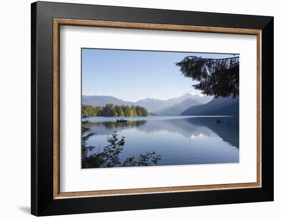 USA, Washington State. Morning calm Baker Lake under Mt. Shuksan. God Rays and two fishing boats-Trish Drury-Framed Photographic Print