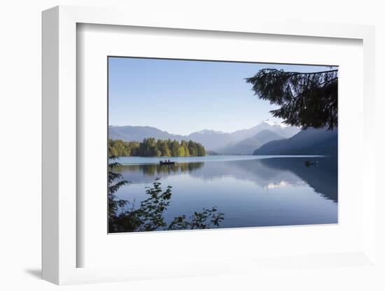 USA, Washington State. Morning calm Baker Lake under Mt. Shuksan. God Rays and two fishing boats-Trish Drury-Framed Photographic Print