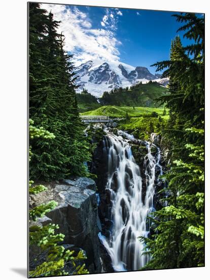 USA, Washington State, Mount Rainier National Park, Mount Rainier, waterfall-George Theodore-Mounted Photographic Print