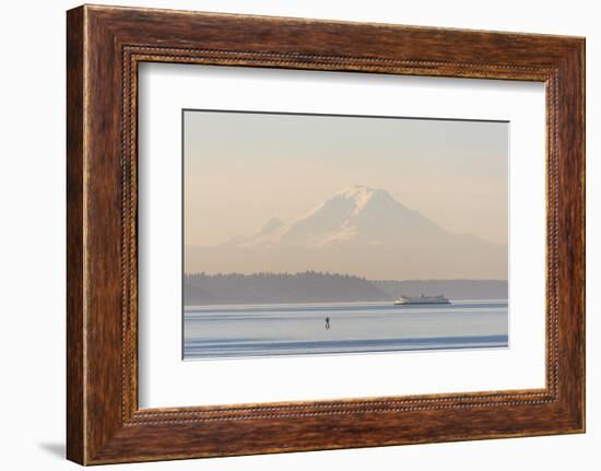 USA, Washington State. Mt. Rainier in morning light. Calm Puget Sound ferry crossing-Trish Drury-Framed Photographic Print