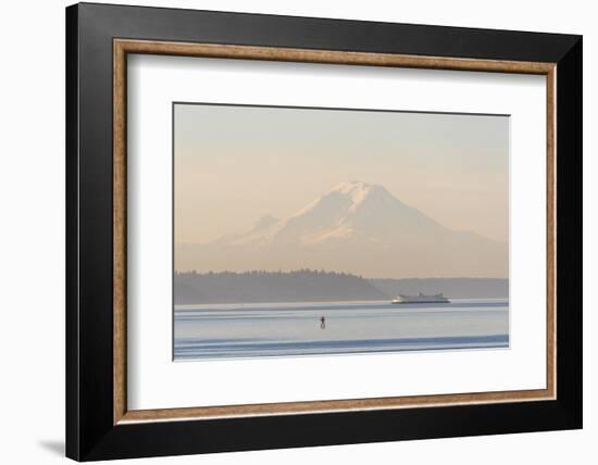 USA, Washington State. Mt. Rainier in morning light. Calm Puget Sound ferry crossing-Trish Drury-Framed Photographic Print