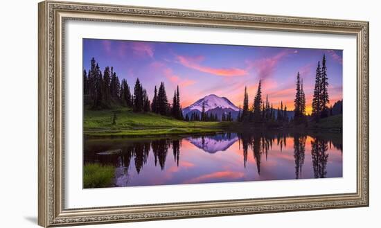 USA, Washington State, Mt. Rainier National Park. Tipsoo Lake panoramic at sunset.-Jaynes Gallery-Framed Photographic Print