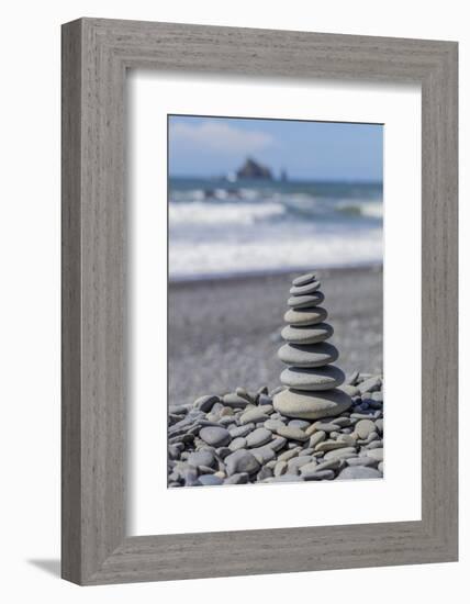 USA, Washington State, Olympic National Park. Stacked beach rocks.-Jaynes Gallery-Framed Photographic Print