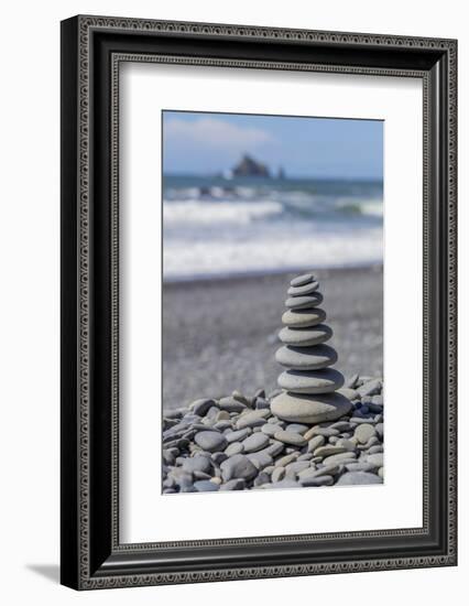 USA, Washington State, Olympic National Park. Stacked beach rocks.-Jaynes Gallery-Framed Photographic Print