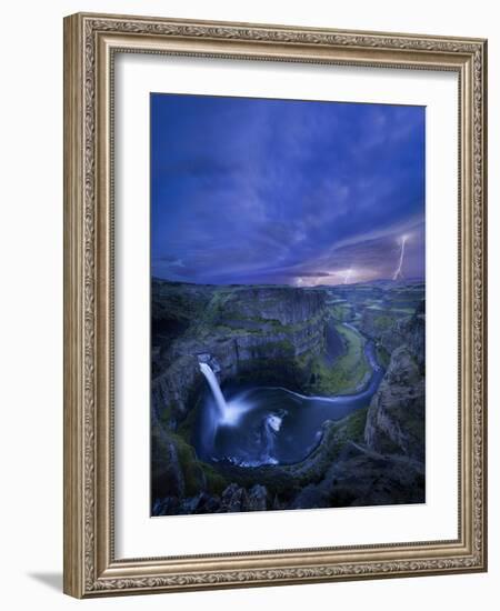 USA, Washington State. Palouse Falls at dusk with an approaching lightning storm-Gary Luhm-Framed Photographic Print