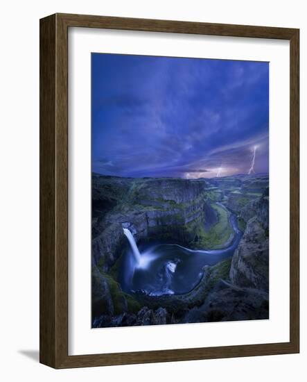 USA, Washington State. Palouse Falls at dusk with an approaching lightning storm-Gary Luhm-Framed Photographic Print