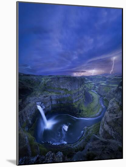USA, Washington State. Palouse Falls at dusk with an approaching lightning storm-Gary Luhm-Mounted Photographic Print