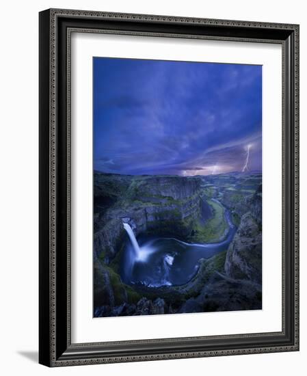 USA, Washington State. Palouse Falls at dusk with an approaching lightning storm-Gary Luhm-Framed Photographic Print