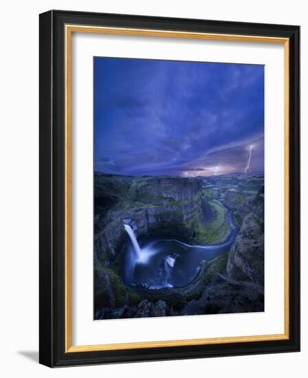 USA, Washington State. Palouse Falls at dusk with an approaching lightning storm-Gary Luhm-Framed Photographic Print