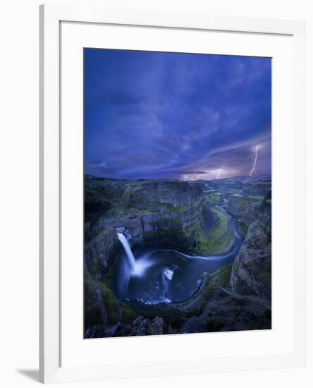 USA, Washington State. Palouse Falls at dusk with an approaching lightning storm-Gary Luhm-Framed Photographic Print