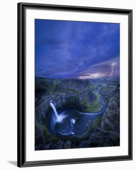 USA, Washington State. Palouse Falls at dusk with an approaching lightning storm-Gary Luhm-Framed Photographic Print