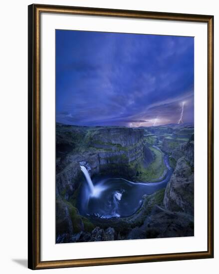 USA, Washington State. Palouse Falls at dusk with an approaching lightning storm-Gary Luhm-Framed Photographic Print