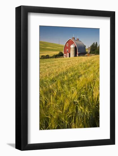 USA, Washington State, Red Barn in Field of Harvest Wheat-Terry Eggers-Framed Photographic Print