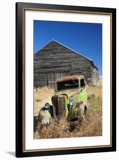 USA, Washington State. Rusting Car in Front of Abandoned Farm-Terry Eggers-Framed Photographic Print