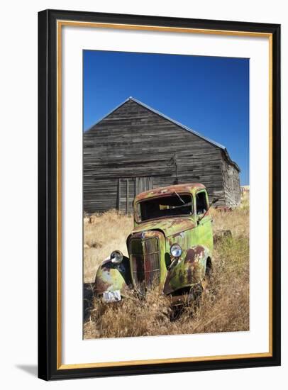 USA, Washington State. Rusting Car in Front of Abandoned Farm-Terry Eggers-Framed Photographic Print