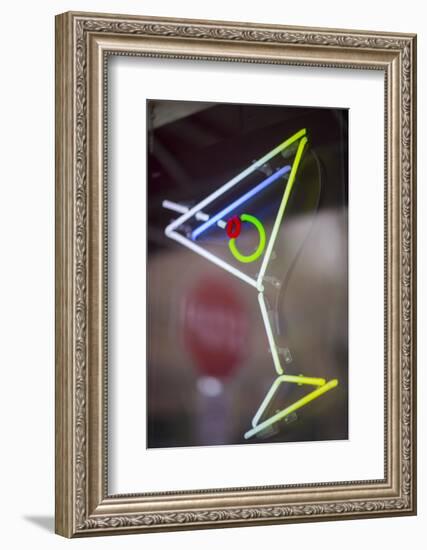 USA, Washington State, Seattle. A neon sign at a bar in the shape of a martini.-Merrill Images-Framed Photographic Print