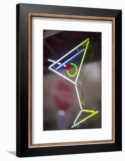 USA, Washington State, Seattle. A neon sign at a bar in the shape of a martini.-Merrill Images-Framed Photographic Print