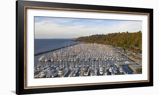 USA, Washington State, Seattle. Boats docked at Shilshole Marina and Elliott Bay.-Merrill Images-Framed Photographic Print