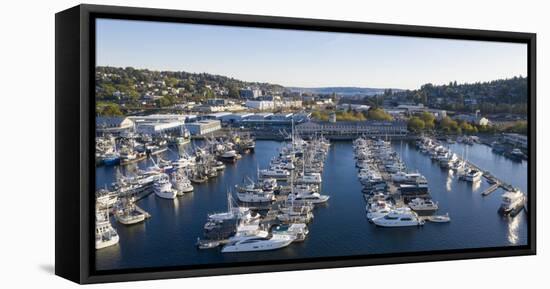 USA, Washington State, Seattle. Boats docked in marina at Fishermen's Terminal on Lake Union-Merrill Images-Framed Premier Image Canvas