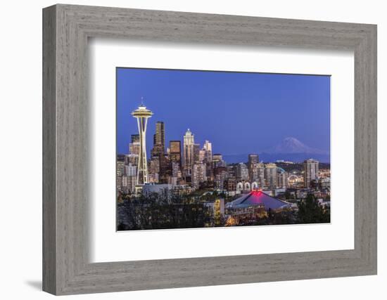 USA, Washington State, Seattle, Downtown and Mt. Rainier at Twilight-Rob Tilley-Framed Photographic Print