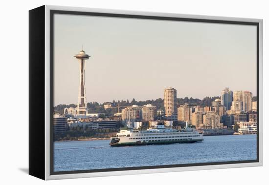 USA, Washington State, Seattle. Elliott Bay waterfront. Bainbridge ferry approaches in front of Spa-Trish Drury-Framed Premier Image Canvas