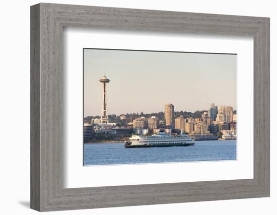 USA, Washington State, Seattle. Elliott Bay waterfront. Bainbridge ferry approaches in front of Spa-Trish Drury-Framed Photographic Print