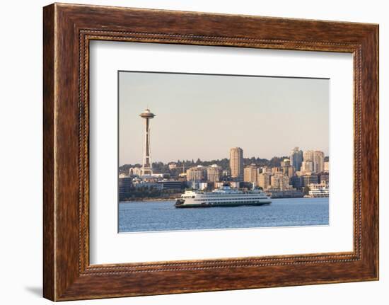 USA, Washington State, Seattle. Elliott Bay waterfront. Bainbridge ferry approaches in front of Spa-Trish Drury-Framed Photographic Print