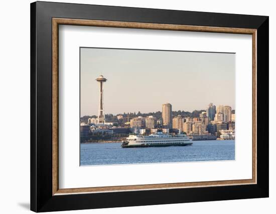 USA, Washington State, Seattle. Elliott Bay waterfront. Bainbridge ferry approaches in front of Spa-Trish Drury-Framed Photographic Print