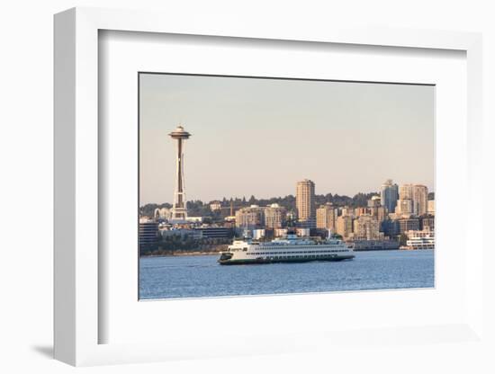 USA, Washington State, Seattle. Elliott Bay waterfront. Bainbridge ferry approaches in front of Spa-Trish Drury-Framed Photographic Print