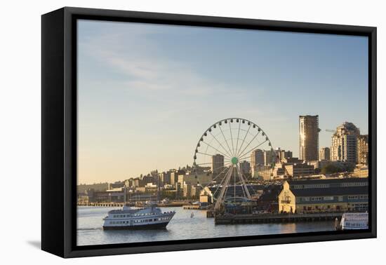 USA, Washington State, Seattle. Elliott Bay waterfront late summer evening. Ferris wheel, Argosy Cr-Trish Drury-Framed Premier Image Canvas