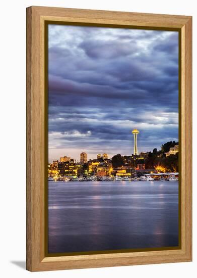 USA, Washington State, Seattle, Evening light with the Space Needle-Terry Eggers-Framed Premier Image Canvas