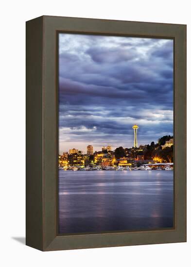 USA, Washington State, Seattle, Evening light with the Space Needle-Terry Eggers-Framed Premier Image Canvas