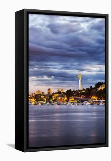 USA, Washington State, Seattle, Evening light with the Space Needle-Terry Eggers-Framed Premier Image Canvas