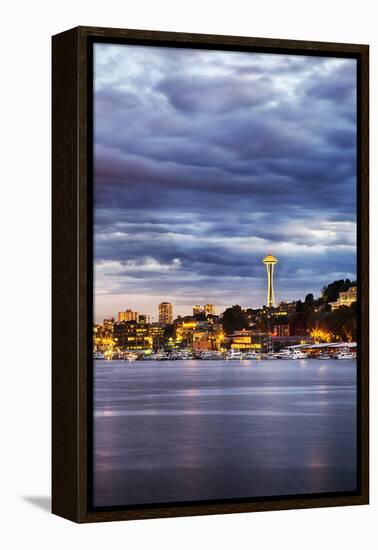 USA, Washington State, Seattle, Evening light with the Space Needle-Terry Eggers-Framed Premier Image Canvas