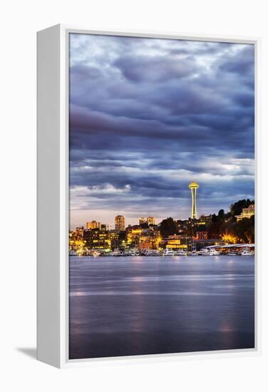 USA, Washington State, Seattle, Evening light with the Space Needle-Terry Eggers-Framed Premier Image Canvas