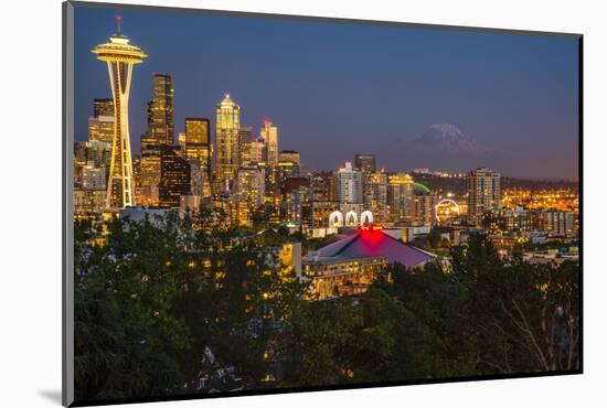 USA, Washington State. Seattle, Night Scene, Mount Rainier,-George Theodore-Mounted Photographic Print