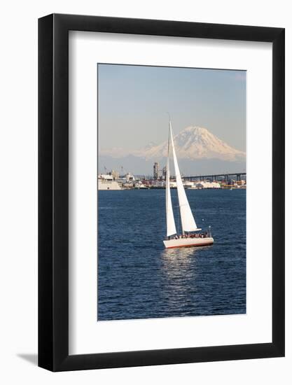 USA, Washington State, Seattle. Puget Sound, Mount Rainier and Port of Seattle.-Trish Drury-Framed Photographic Print