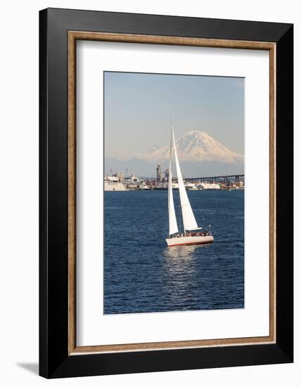 USA, Washington State, Seattle. Puget Sound, Mount Rainier and Port of Seattle.-Trish Drury-Framed Photographic Print