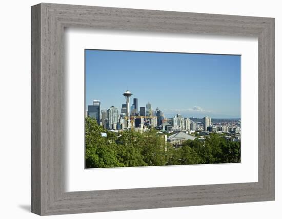 Usa, Washington State, Seattle. Queen Anne, Downtown view from Kerry Park, Mount Saint Helens in th-Michele Molinari-Framed Photographic Print