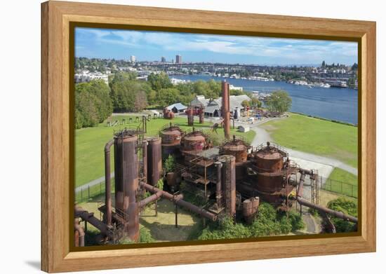 USA, Washington State, Seattle, rusted gas tanks at Gas Works Park and Lake Union.-Merrill Images-Framed Premier Image Canvas