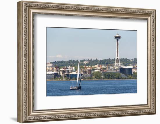USA, Washington State, Seattle. Sailboat tour on Puget Sound passing Space Needle-Trish Drury-Framed Photographic Print